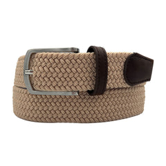 Essential Flex Braided Stretch Belt - Khaki with Leather Tip & Nickel Buckle